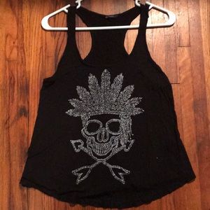 Black racer back top, silver sequin skull